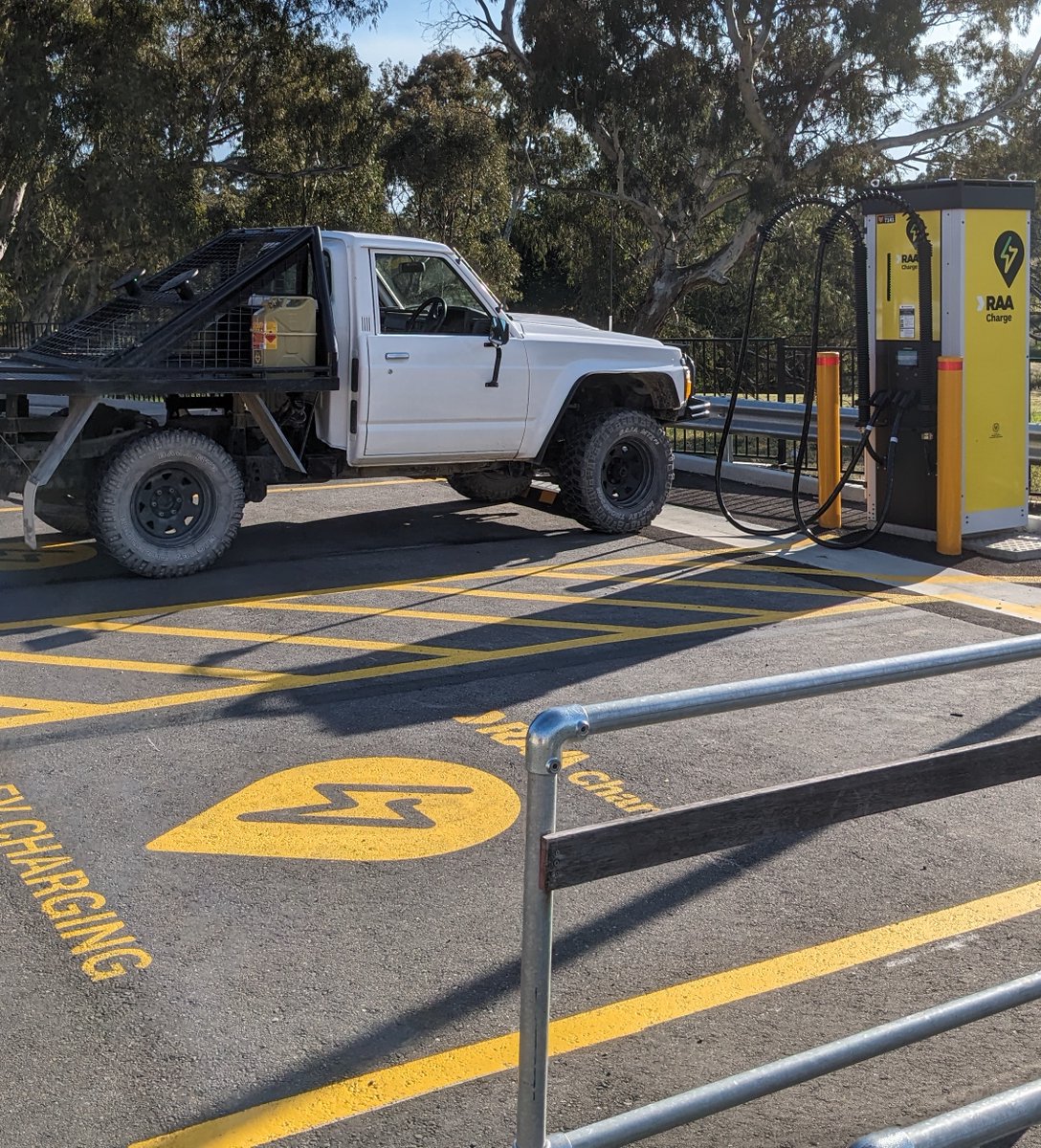 tccack's tweet photo. @RAAofSA ... Love the new charger at Woodside... Unfortunately so does this bloke. Two weeks in a row he's done this. There are at least 30 empty spaces in the carpark at this time. Whats the suggested procedure to follow? The supermarket, council or sapol? https://t.co/IO2MWhEjT4