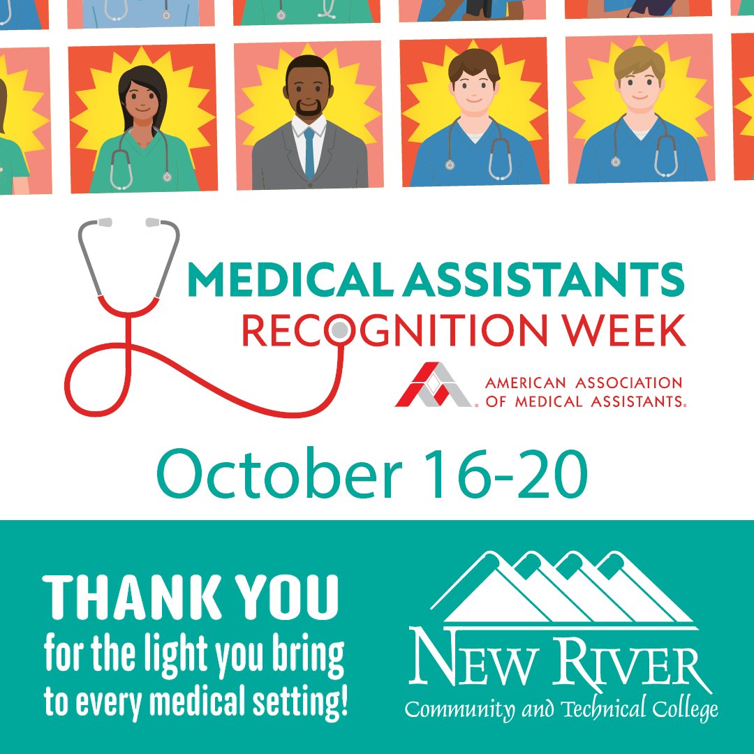 newriverctc's tweet image. During Medical Assistant Recognition Week, we honor the dedication and compassion of our current and future medical assistants. Thank you for making a difference every day! 🏥❤️ #MedicalAssistantRecognitionWeek #HealthcareHeroes #CaringHands #CompassionateCare #newriverctc