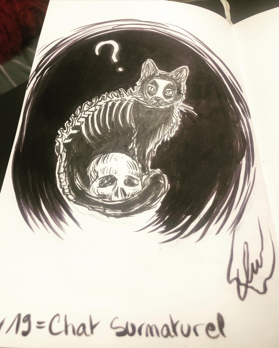 Lijipen's tweet photo. Inktober 2023 (version MCH)
Jour 19 = Chat surnaturel 🐈‍⬛

J’avais pas beaucoup de temps aujourd’hui.. mais je l’aime bien quand meme :) 
Merci à @human_academy_europe !

#drawing #draw #dessin #art #artist #inktober #chatsurnaturel #squelette #challenge #concours #monstre https://t.co/4h0u2Zzkrf
