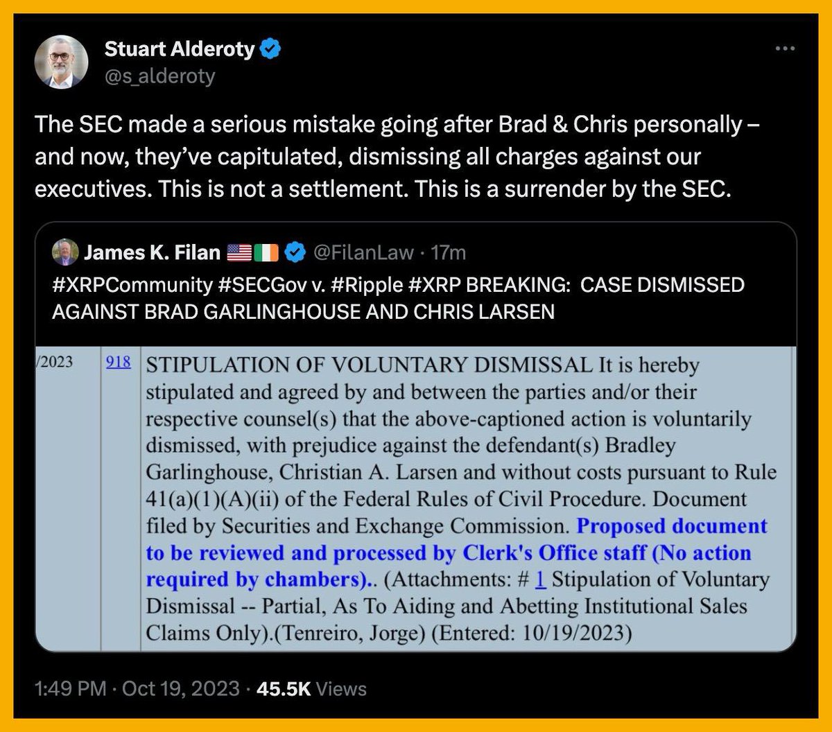 Lêu lêu thằng SEC - chúa hề chuyên làm ae bị kill long short

🔥 Breaking NEWS!

Vụ kiện giữa SEC và Ripple CEO Brad Garlinghouse cùng Chris Larsen đã CHÍNH THỨC BỊ HỦY sau thỏa thuận giữa hai bên.

Điều này có nghĩa là không còn phiên tòa diễn ra vào tháng 4 năm