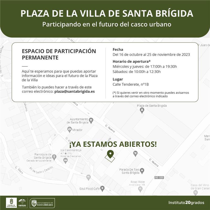 Cómo parte del proceso de participación que estamos haciendo para repensar la plaza de la Villa en el centro de Santa Brígida, hemos abierto en colaboración con <a href="/v_santabrigida/">Villa Santa Brigida</a> un espacio para recoger ideas y propuestas. Te esperamos!!! Proyecto financiado por     <a href="/ParticipaGC/">participaGC</a>