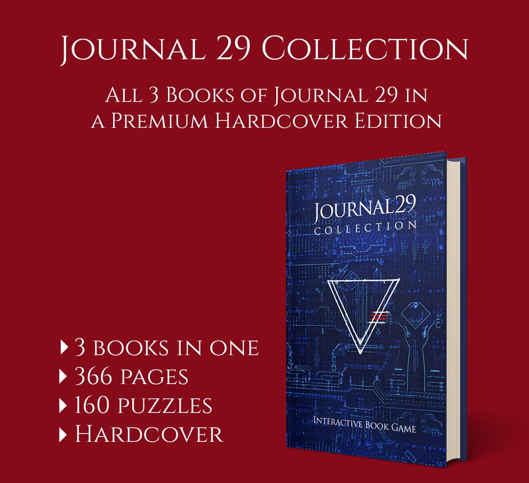 journal29club's tweet photo. All 3 Books of Journal 29 in a Premium Hardcover Edition

https://t.co/GQ5bItezap

Unlock the enigmatic world of Journal 29 with this complete hardcover collection! 

This exclusive edition brings together the immersive trilogy Journal 29, Journal 29 Revelation, and Journal 29 Oblivion.

As a puzzle book experience, features over 160 puzzles and riddles, turning your journey into an enchanting escape room adventure.

 3 books in one
 366 pages
 160 puzzles
 Hardcover

#puzzle #book #journal29 #escaperoom #game #boardgames #giftideas #puzzlebook