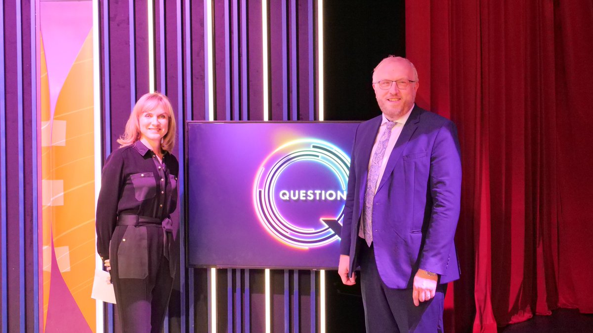 LVIConference's tweet photo. We're delighted our Island Hall was chosen as the filming location of tonight’s @bbcquestiontime. Presenter Fiona Bruce was joined by panellists @chhcalling, @hilarybennmp, @johnfinucane, @J_Donaldson_MP &amp; @SorchaEastwood. The show airs tonight at 11.20pm on BBC 1 in NI. #bbcqt https://t.co/yiPp0KPHSv