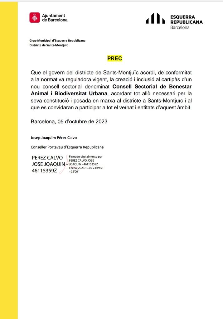 ✅️ acceptat el prec que <a href="/ErcSantsMon/">ERC Sants-Montjuïc</a> presentem a #plededistricte a <a href="/BCN_SantsMont/">Districte de Sants-Montjuïc</a> per la creació del Consell Sectorial de Benestar Animal i Biodiversitat Urbana per dotar d'operativitat i impuls els drets dels animals i per la millora de la biodiversitat urbana. Continuarà...