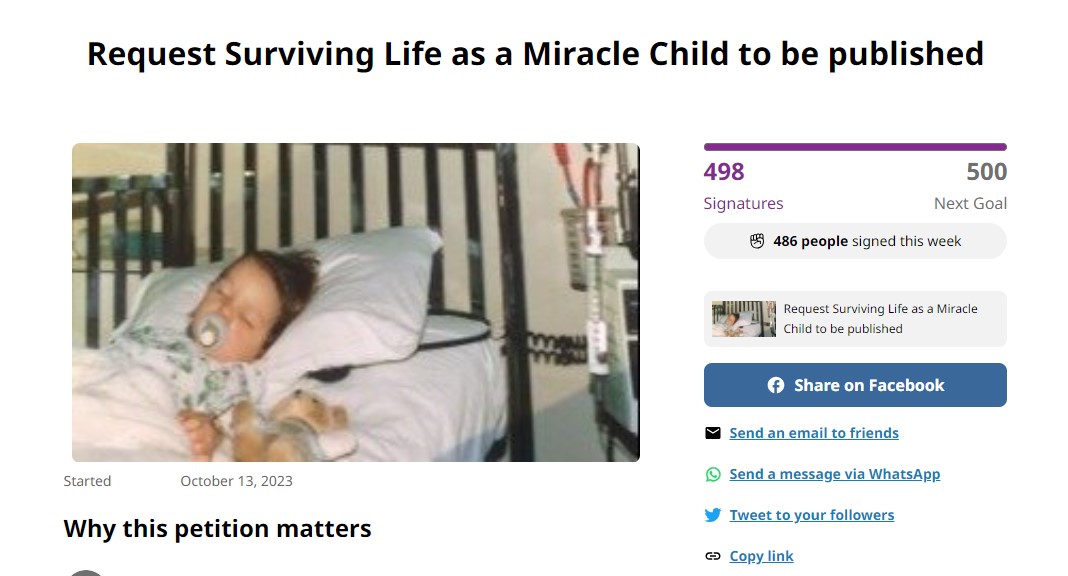 InscriptionsB's tweet image. We need 2 more signatures to reach 500! 
PLEASE HELP BRANDON inspire the world! 
THANK YOU for your support! 
It is free to sign!
Don't want to sign?
Please share! #brandoncgandy #survivinglifeasamiraclechild chng.it/7CLPnd7cJz
THANK YOU!