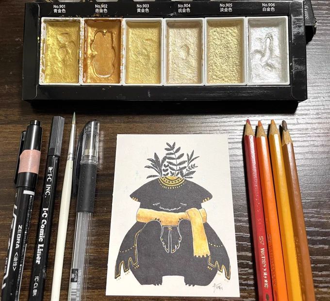 20日目のお題は【霜】  「葉っぱに霜ができるくらい今朝は寒いなぁ…ぶるぶる」  #kuretake_inktober2023 #inktober #inktober2023 #インクトーバー #inktober2023day20