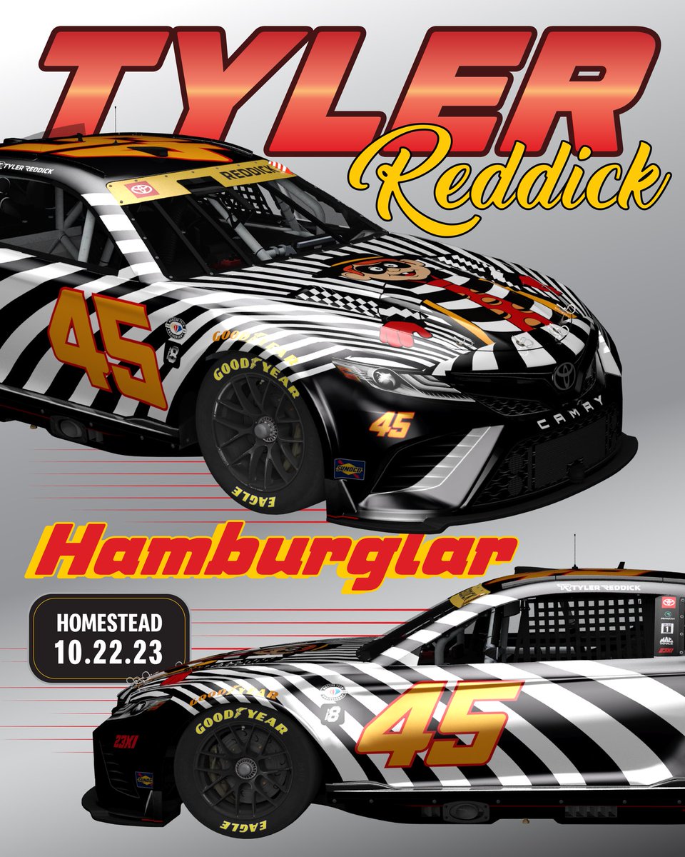 23XIRacing's tweet photo. Surprise it’s a McDouble! The 45 team will be racing as hamburglar @ Homestead on 10.22 🏎🏁thank you to all the fans who voted and helped bring these designs across the finish line!” https://t.co/ijRahJwQoV