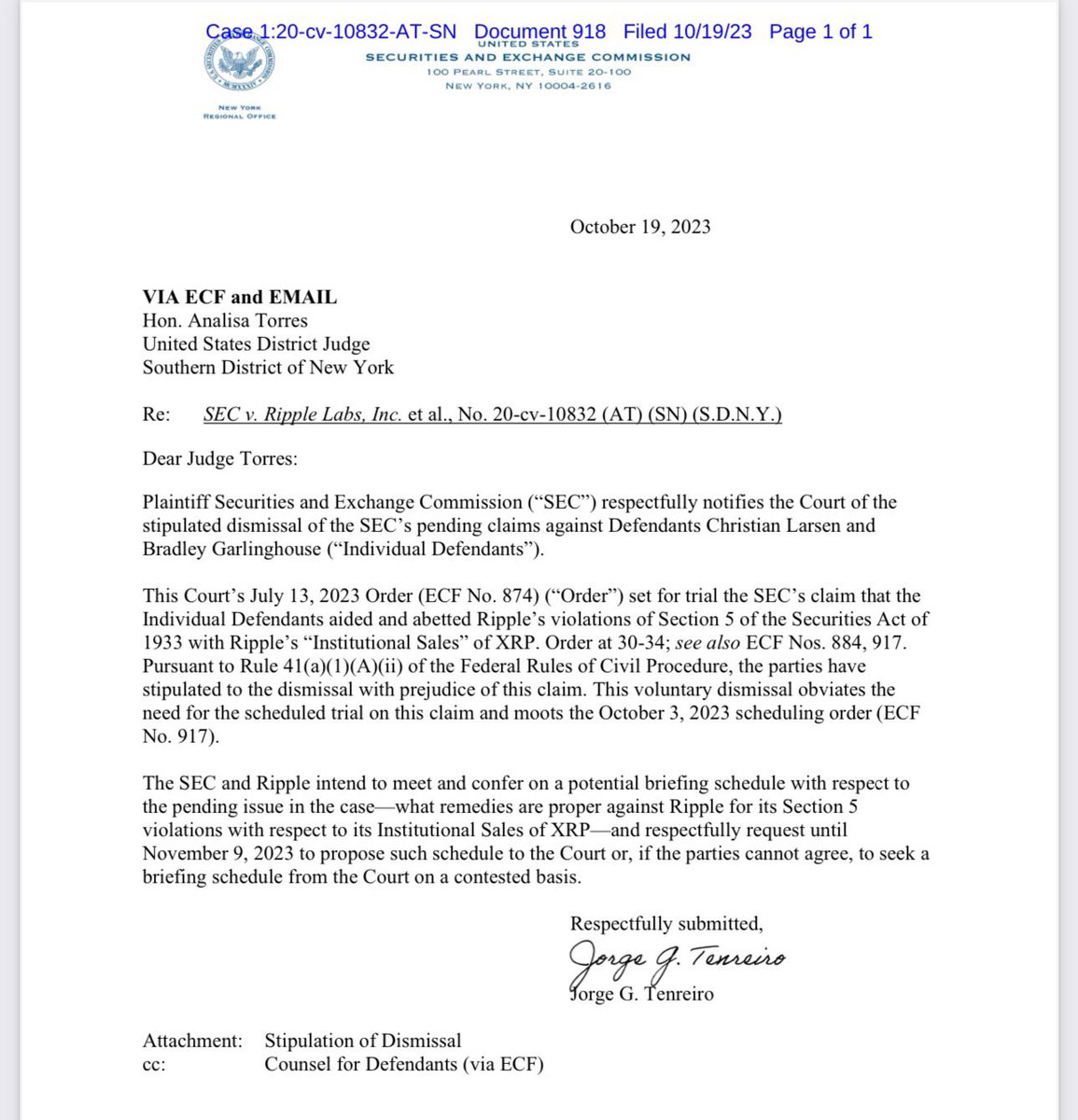 SEC vs Ripple lawsuit dropped!!!

Major win for the $XRP Army!

In a landmark SEC surrender, Ripple CEO Brad Garlinghouse and Executive Chairman Chris Larsen are cleared of all baseless allegations.