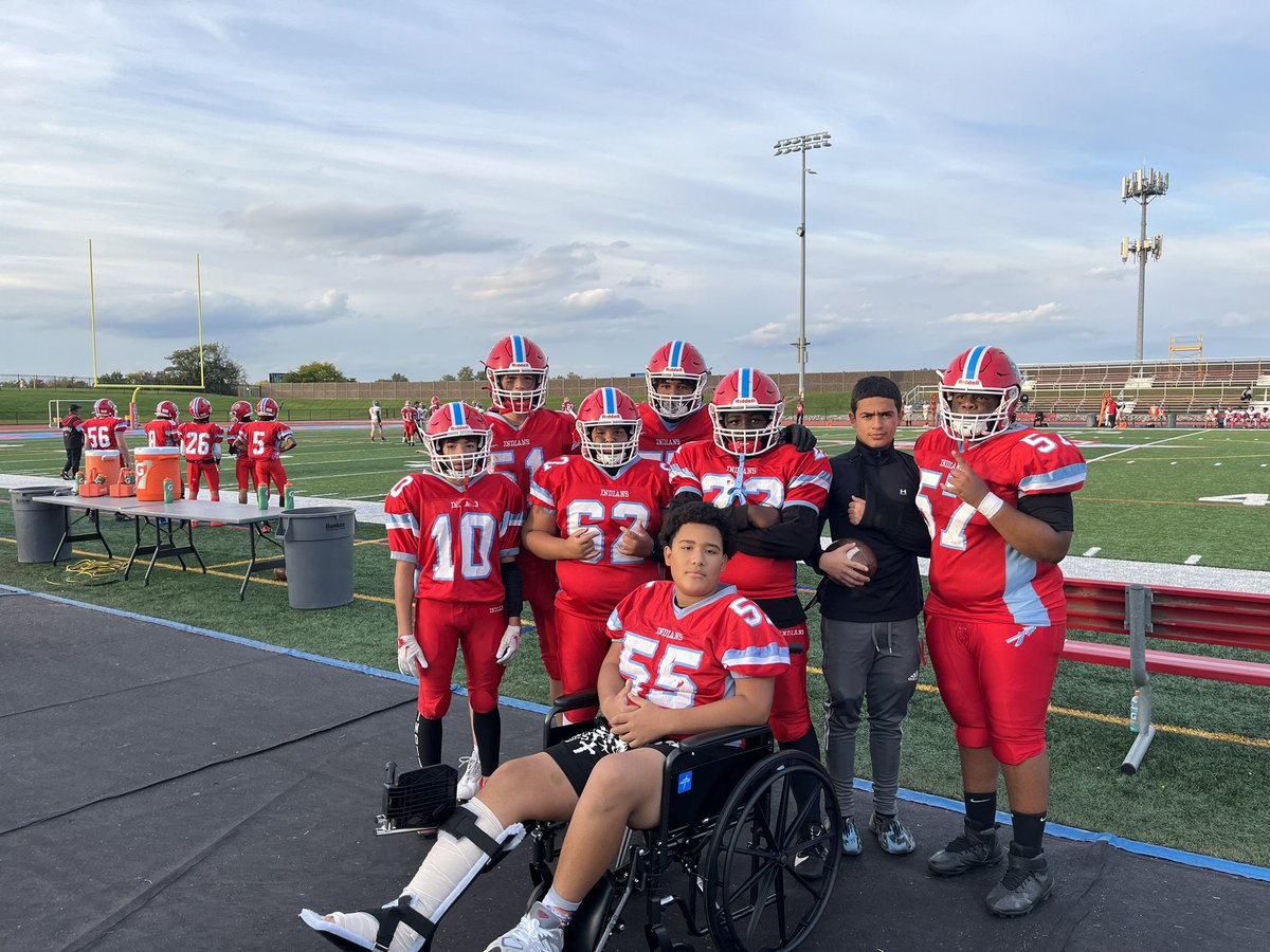PennsaukenAD's tweet photo. After 2 surgeries 9 screws and 2 plates. Charles is BACK with his teammates @PennsaukenFB #RoadtoRecovery https://t.co/X9S0IwvGlM