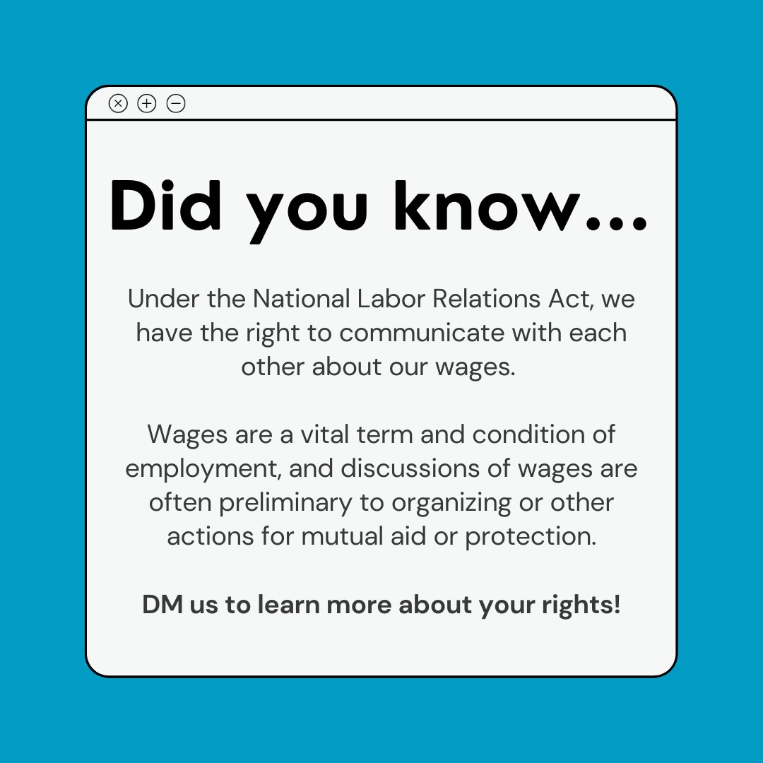 Got a boss telling you not to talk about your wages? That is against federal labor law. You have the right to talk about wages and you should talk about your wages. #FOH #BOH #WorkerPower #Restaurants