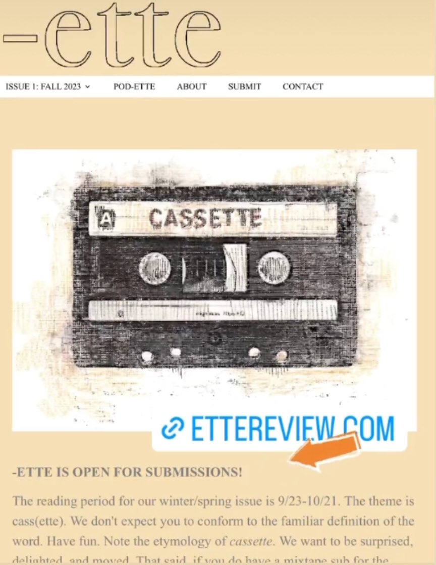 Reminder: Subs for our cassette-themed issue close this Saturday, Oct. 21. Send us your gorgeous #flashfiction #microfiction #prosepoetry!