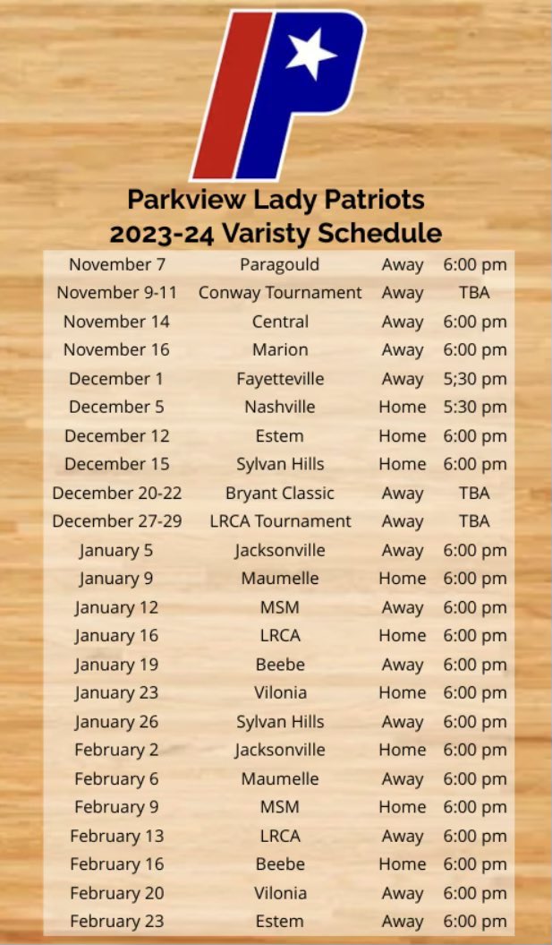 LR Parkview Lady Patriots Basketball (@ladypatriots_bb) on Twitter photo 🔴🔵2024-24 Lady Patriots Varsity Schedule!!!🔵🔴
#WeAllWeGotWeAllWeNeed
<a href="/sharpsolutions/">mr.mathematics</a> 
@p_parkviewlrsd 🔴🔵2024-24 Lady Patriots Varsity Schedule!!!🔵🔴
#WeAllWeGotWeAllWeNeed
<a href="/sharpsolutions/">mr.mathematics</a> 
@p_parkviewlrsd