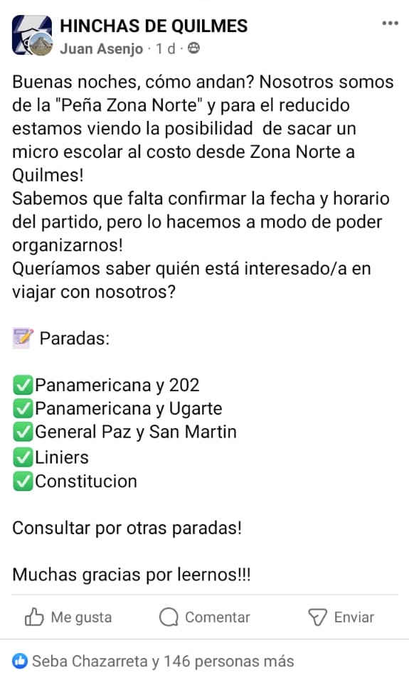 Cerveceros/as de zona norte...atentos/as para el reducido..! Que nos vamos en escolar...!  Escribime para más info...!!
Vamos Quilmes...!
