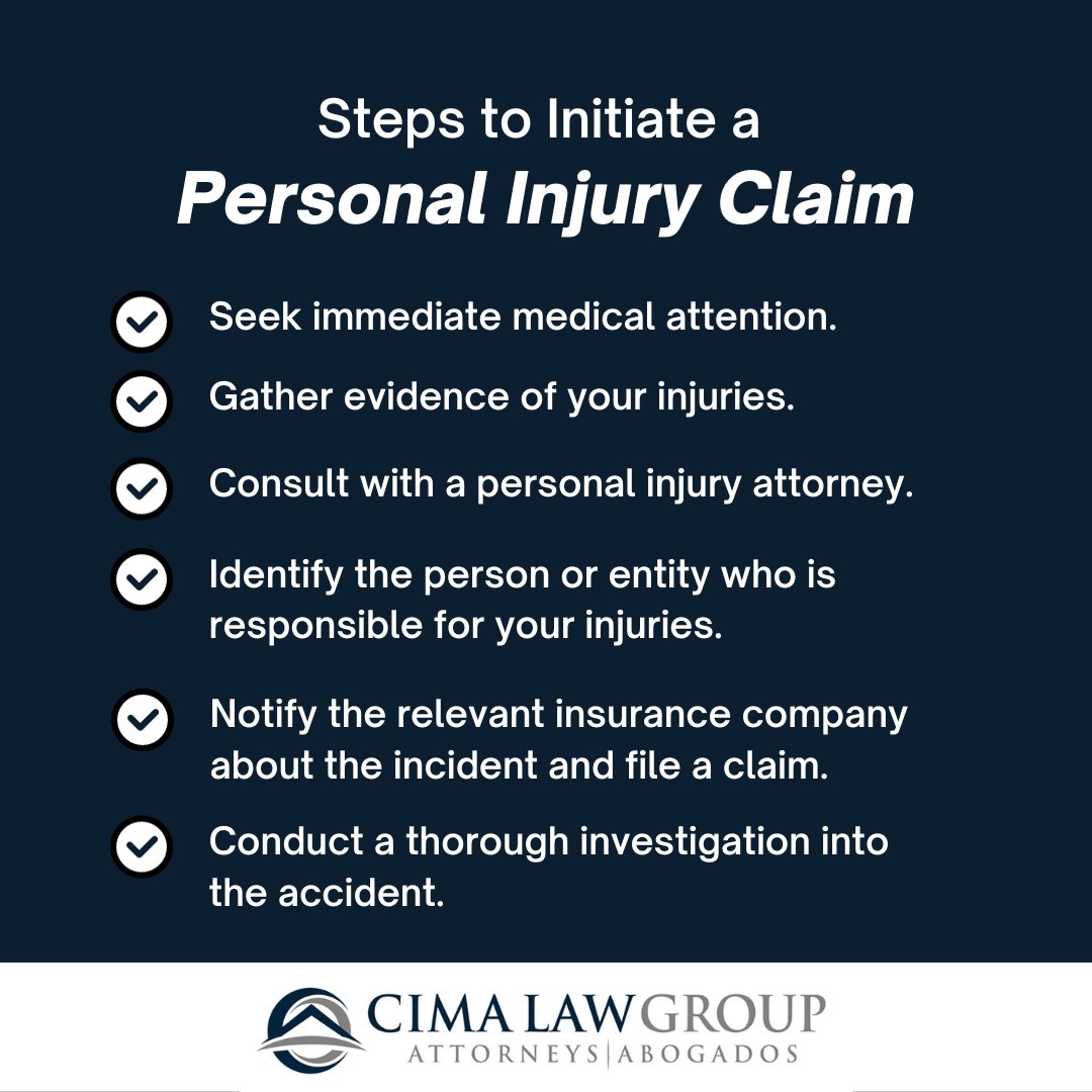 CIMALawGroup's tweet photo. Did you suffer a personal injury recently and unsure of where to start with filing a personal injury claim? We've got you! The process of filing an injury claim can vary on several different things. However, here are some general steps to take into consideration! #CIMALawGroup https://t.co/DOw0TNFaQr