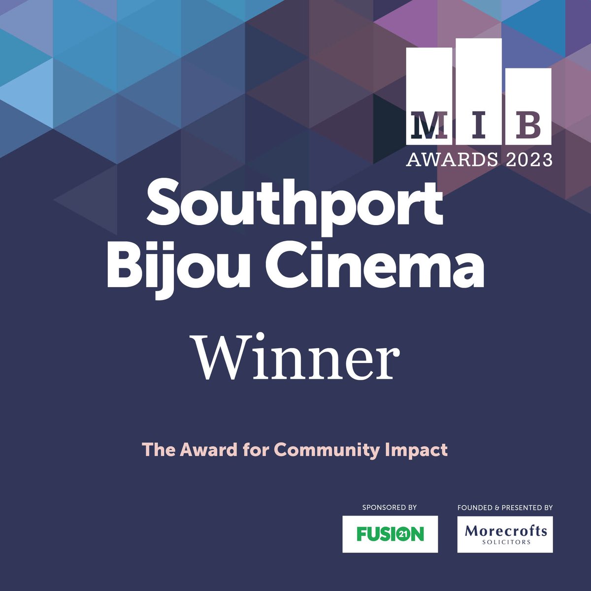 The winner of the Community Impact of the Year Award 2023 is @Southportcinema – a not-for-profit working to provide a great cinema experience for a reasonable price to the local community!   #MIB23 #MIBWinners