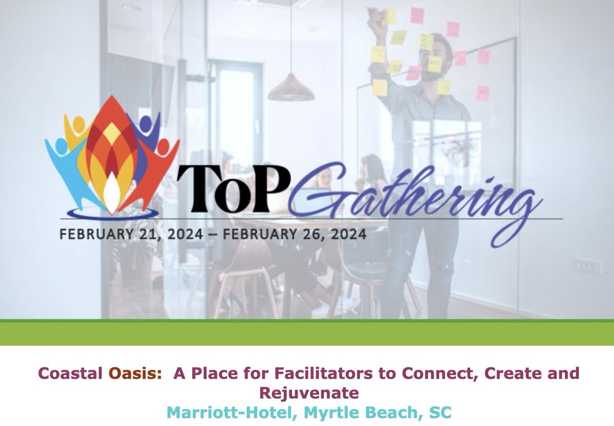 Believe it or not, I'm already looking forward to the 2024 ToP Network Annual Gathering. It is a highlight of my year to gather with #ToPNetwork members and ToP practitioners for three days of laughter and learning - this year in Myrtle Beach! bit.ly/405dIFw