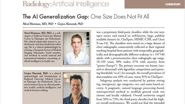 Radiology_AI's tweet image. The issues related to generalizability of #AI applications call for collaboration among researchers, clinicians, and vendors doi.org/10.1148/ryai.2… @merelhuisman @radboudumc #AIBias #generalization #ML