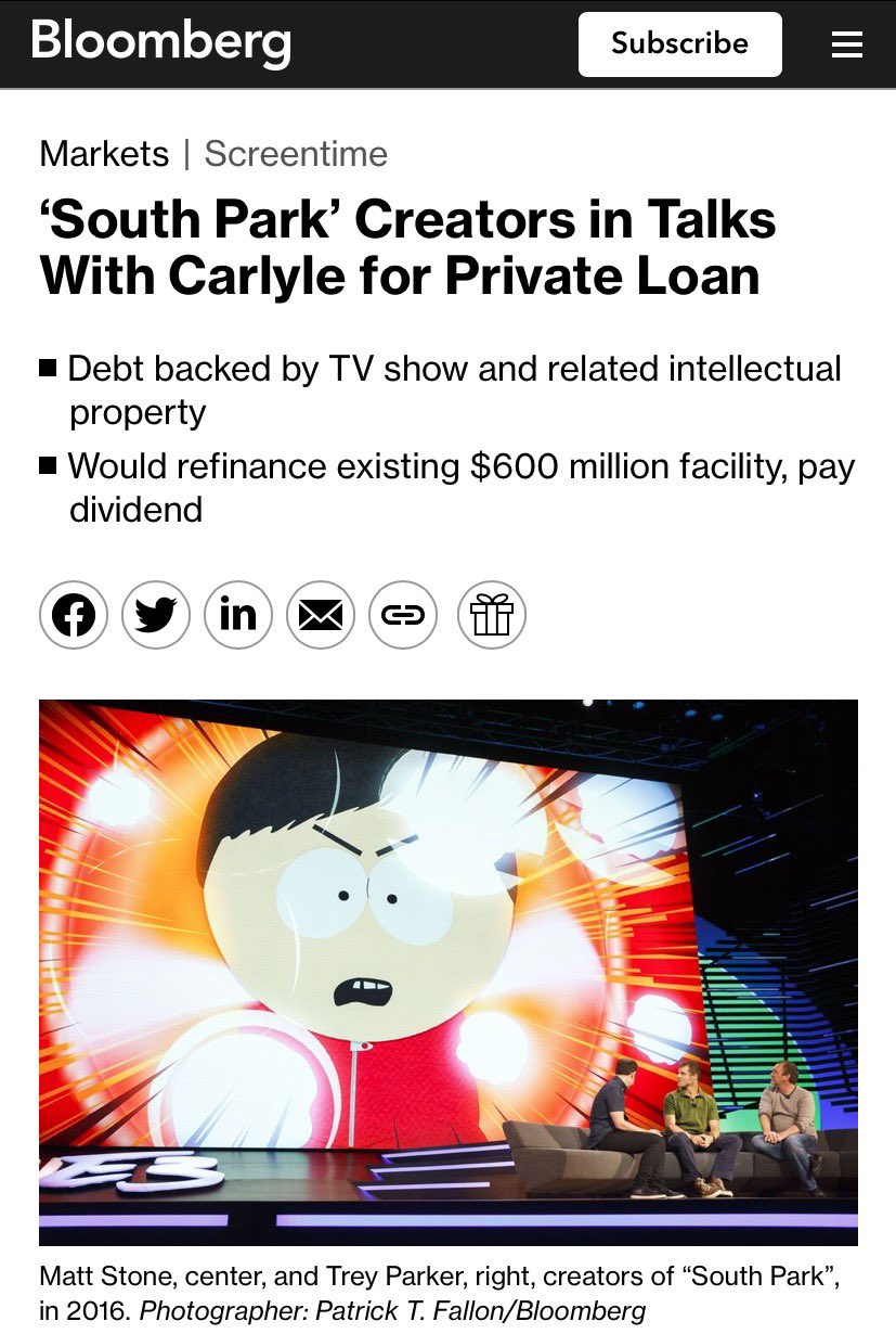 South Park' Creators in Talks With Carlyle for Private Loan - Bloomberg