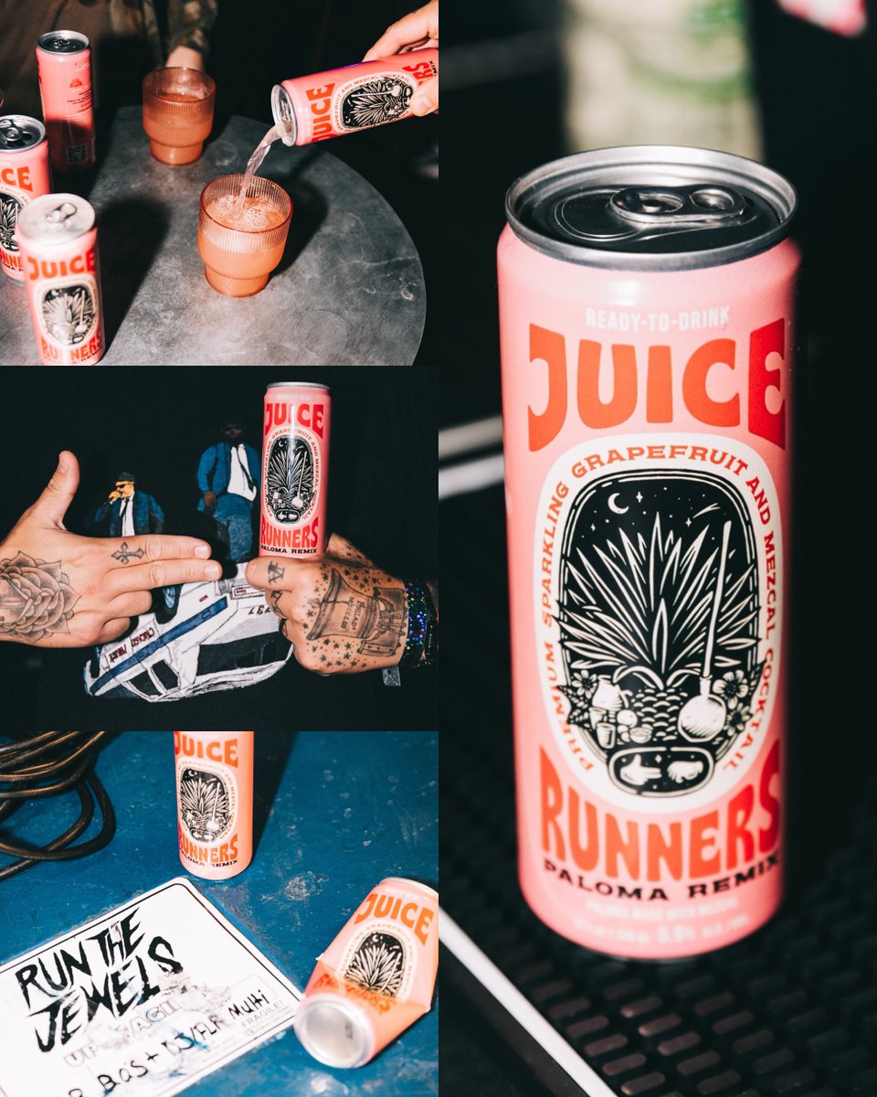 The RTJX tour launch of our new mezcal cocktail “Paloma Remix” was a success and it’s now available to ship on runthejewels.com. Follow @juice.runners on ig for more updates on RTJ Bevs. 👉🏾🤛🏼🌵🍉