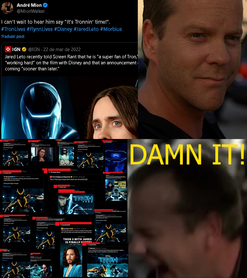 MionWalker's tweet photo. "Tronnin' time"...hehehe...DAMN IT!
#JackBauer #TwentyFour #Fox #Tron #TronLegacy #Tron3 #JaredLeto #MorbinTime #Morbius #TronLives #FlynnLives #Disney #FightForTheUsers #KieferSutherland https://t.co/kFgJh2ddve