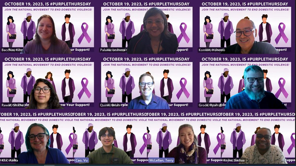 SeattleHSD's tweet photo. It’s time for a #DVAM tradition. 💜 We’re wearing purple today to show our support for domestic violence survivors and our commitment to ending abuse. #Every1KnowsSome1 #PurpleThursday https://t.co/pO1pvlPXQf