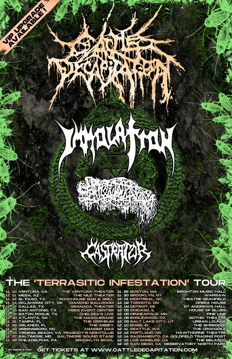 The Terrasitic Infestation Tour featuring Cattle Decapitation, Immolation, Sanguisugabogg & Castrator yet? Well what are you waiting for? GO GET EM: tix.soundrink.com/tours/cattle-d… #cattledecapitation #immolation #sanguisugabogg #castrator