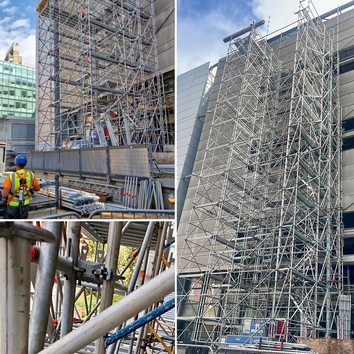 Science Museum London.
32 m high Layher Allround loading gantry.  Ties made using aluminium 450 Layher beams connected to steel beams off twin wedge couplers.
#brownesscaffolding #layheruk #strategicpartnership #morepossibilities #innovation