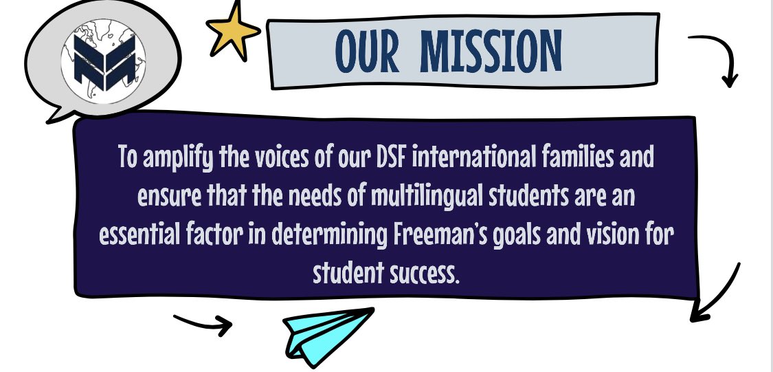 DSFMrMarshall's tweet photo. Freeman family for All means taking time to listen to all members of our community to see how we can best serve all students. I left our monthly International Families Advisory meeting last night w/ a fresh perspective and pumped to get to work. Great work @WLanguagesDSF !! #FF4A https://t.co/vwRiMz6xLg