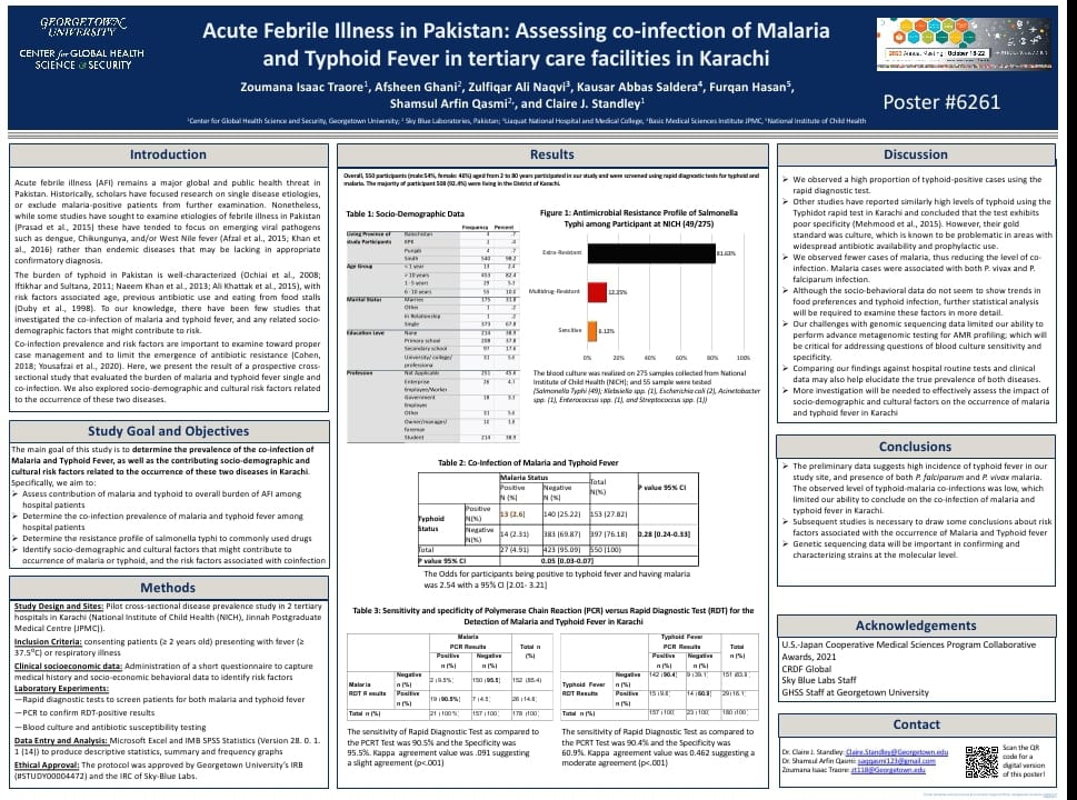 Happy to be presenting our work on Malaria and Typhoid fever co-infection in Pakistan at the ASTMH Annual Meeting in Chicago #TROPMED23 #ASTMH #ASTMH23 #GEORGETOWNUNIVERSITY #CGHSS