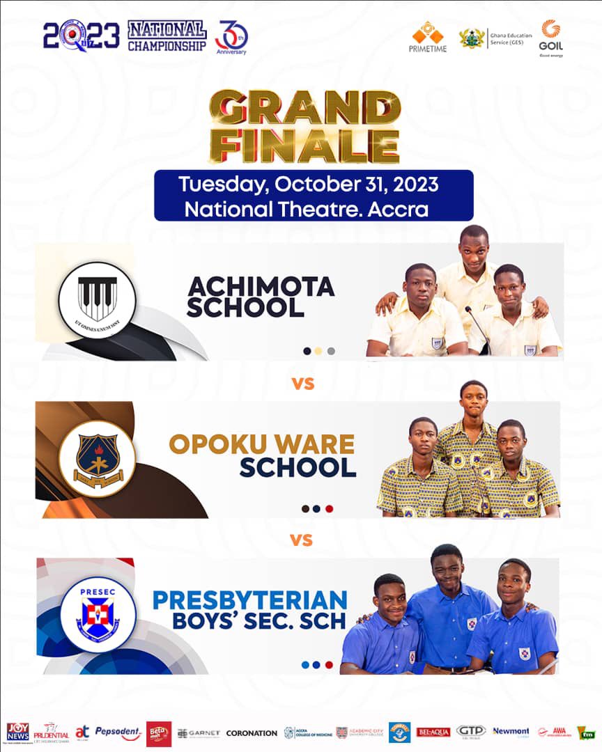 NSMQGhana's tweet photo. ACHIMOTA • OWASS • PRESEC 
31st October 2023
National Theatre, Accra. 

#NSMQ2023 #NSMQ30 #NSMQGrandFinale #Primetime https://t.co/6Z7Tf9NBiy
