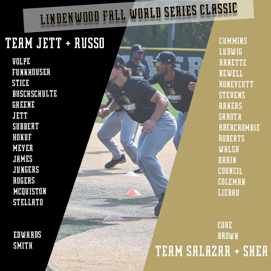 LULIONSBASEBALL's tweet photo. The stage is set! Captains have drafted their teams.  

Draft is complete and the 3 game series will take place next week on Monday, Wednesday, and Friday at the Lou Brock Complex. Come see your lions for the final times this fall!

#OneRoar🦁⚾️ https://t.co/tndAkoH5oM