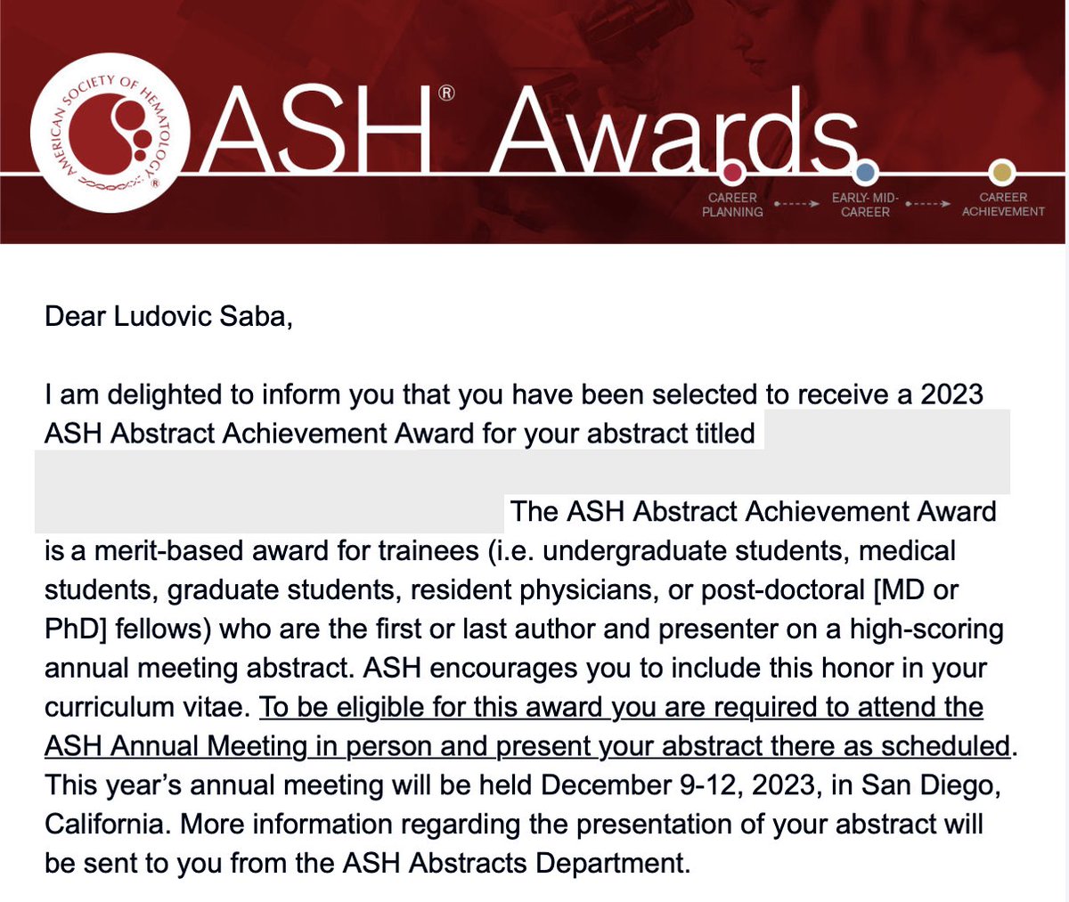 Thrilled to share that I've won the ASH Abstract Achievement Award!🎉 Immensely grateful to my mentor @ChaulagainMD for his continuous support. A huge thank you to @ASH_hematology for this incredible opportunity. Can't wait to attend the #ASH2023 conference in San Diego! 🌴