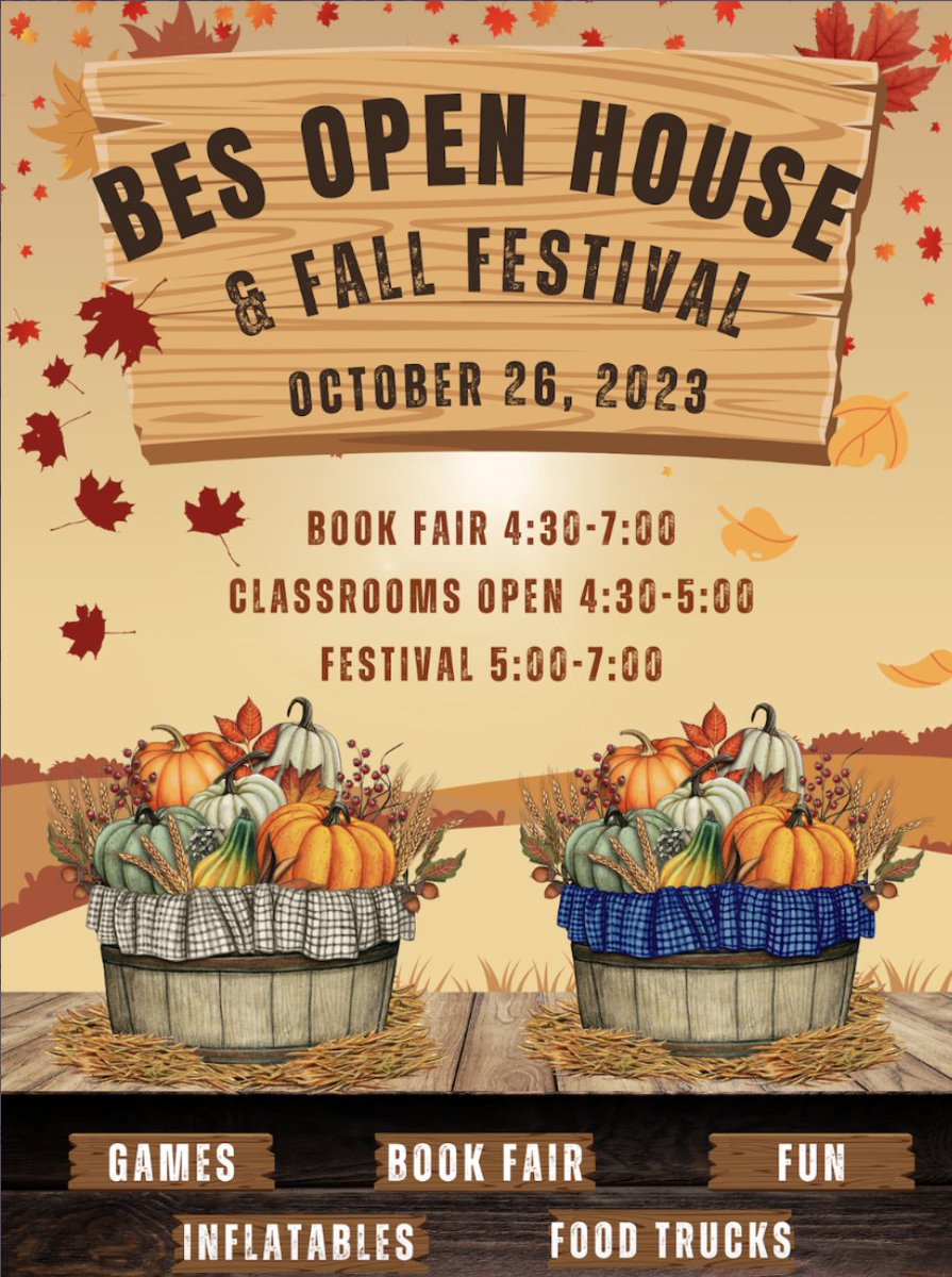 Come and join us for our Open-House Fall Festival at BES next Thursday, 10/6! There will be games, inflatables, food trucks, a costume contest, and TONS of fun! We are so excited for this event! #SimplytheBESt <a href="/BESBartlett/">BESBartlett</a>