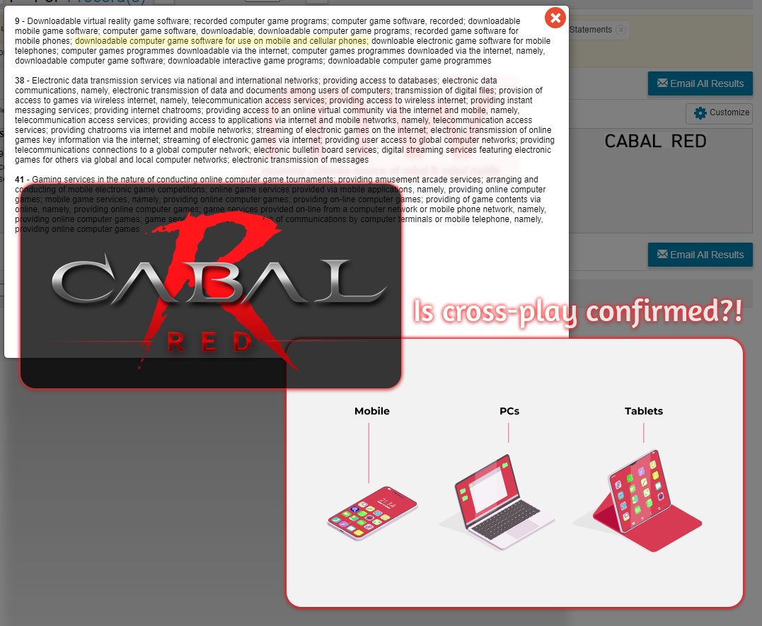 Mr_Wormy's tweet photo. In the most-updated trademark application of #CabalRED  says: "downloadable computer game software for use on mobile and cellular phones". So do we have a cross-play CABAL game confirmed?! 😱😱😱

#MrWormy #Cabal #CabalOnline #CabalTranscendence #WormyCabal #CabalMobile #CabalM https://t.co/S4pbyD7aUH