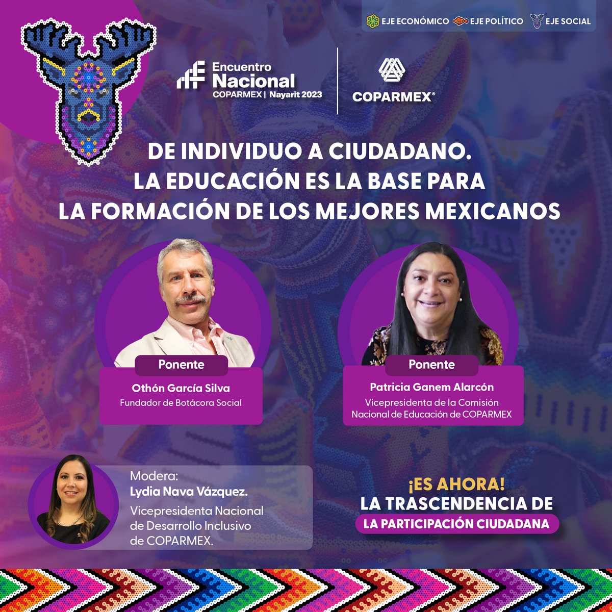 En el #EncuentroCoparmex2023, abordaremos un tema fundamental: "De individuo a ciudadano. La educación es la base para la formación de los mejores mexicanos." En este panel descubriremos cómo una educación de calidad no solo impulsa el crecimiento personal, sino que también