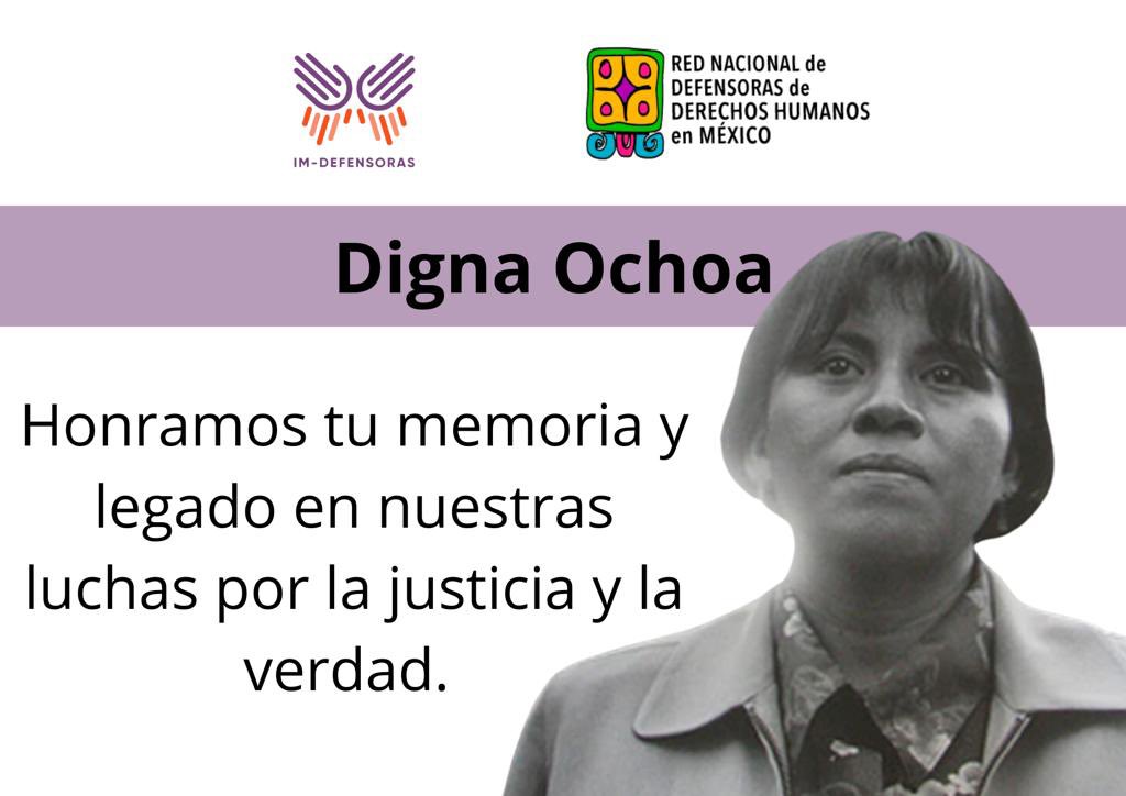 📣RNDDHM | Este 19 de octubre a 22 años del asesinato de #DignaOchoa, recordamos su legado como incansable 🕊️Defensora de Derechos Humanos. ✊🏽Exigimos el total cumplimiento de la sentencia emitida por la Corte Interamericana de Derechos Humanos.