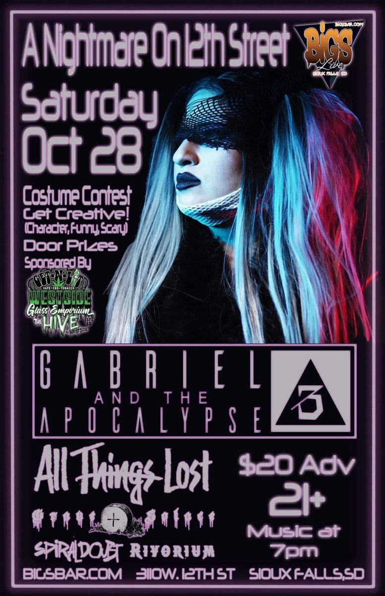 Next weekend we are hitting the road for a couple of Halloween parties.  10/27 @ Lefty's in Des Moines, 10/28 @ Bigg's in Sioux Falls, lets go!

#gabrielandtheapocalypse #getdragged #halloween #jerichoguitars