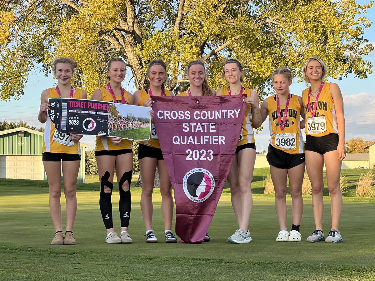 hinton_xc's tweet photo. For the first time in 5K history we are sending a girls XC team to state!!! Medaling individually were Kyra Peters finished 7th and Ava Lang finished 10th. https://t.co/A9MmjqNIXh