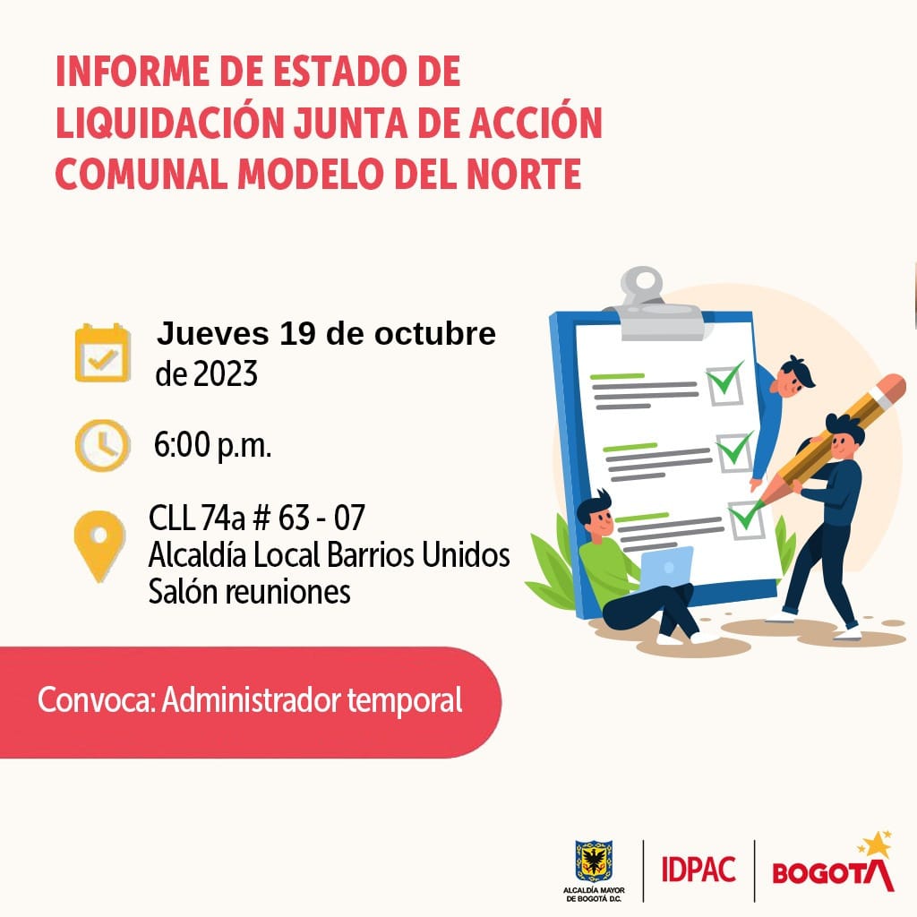 BogotaParticipa's tweet image. #Entérate I Te esperamos en minutos en la Alcaldía Local de Barrios Unidos para conocer el estado actual de la JAC Modelo Norte. ¡No faltes!👀✨ #ElIDPACLeCumpleALasJac
#SoyComunal