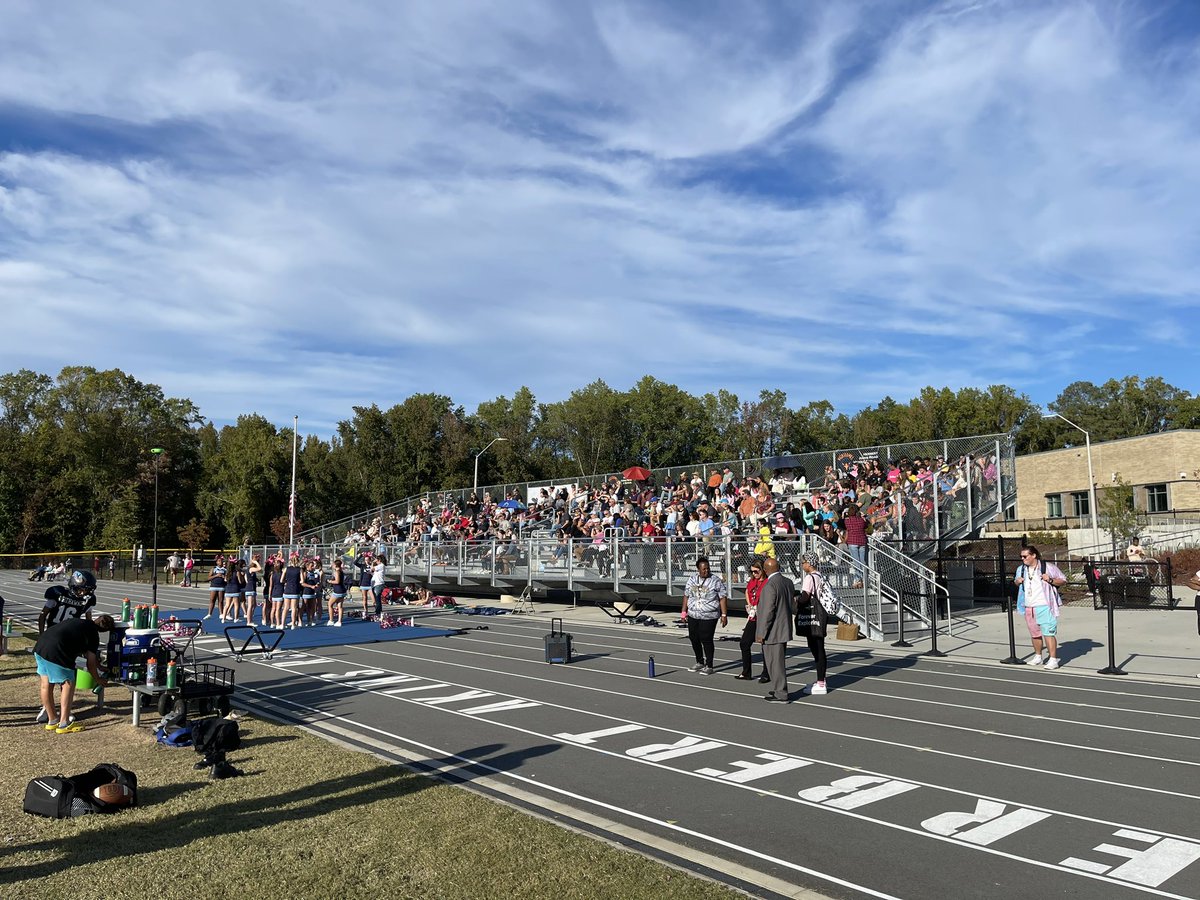 Pink out for breast cancer awareness today! Our football team battled today against a good Apex team but came up short 22-14! Thanks to the players, cheerleaders, coaches, fans, pep band, and everyone else for the support! #GoNightHawks #🏈📣