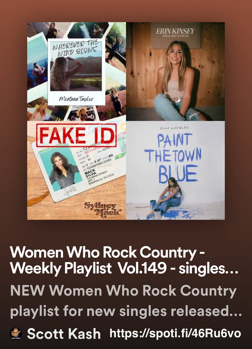 NEW #WomenWhoRockCountry playlist for new releases by @Montanataymusic @ErinKinseyTX @SydneyMackMusic @ellaclangley @CarlyRogMusic @AftonMusic @samhatmaker @SerafiaMusic +MORE #Spotify spoti.fi/46Ru6vo #NewMusic2023 #Country @Know_Know44 @rt_tsb @MusicCityMemo