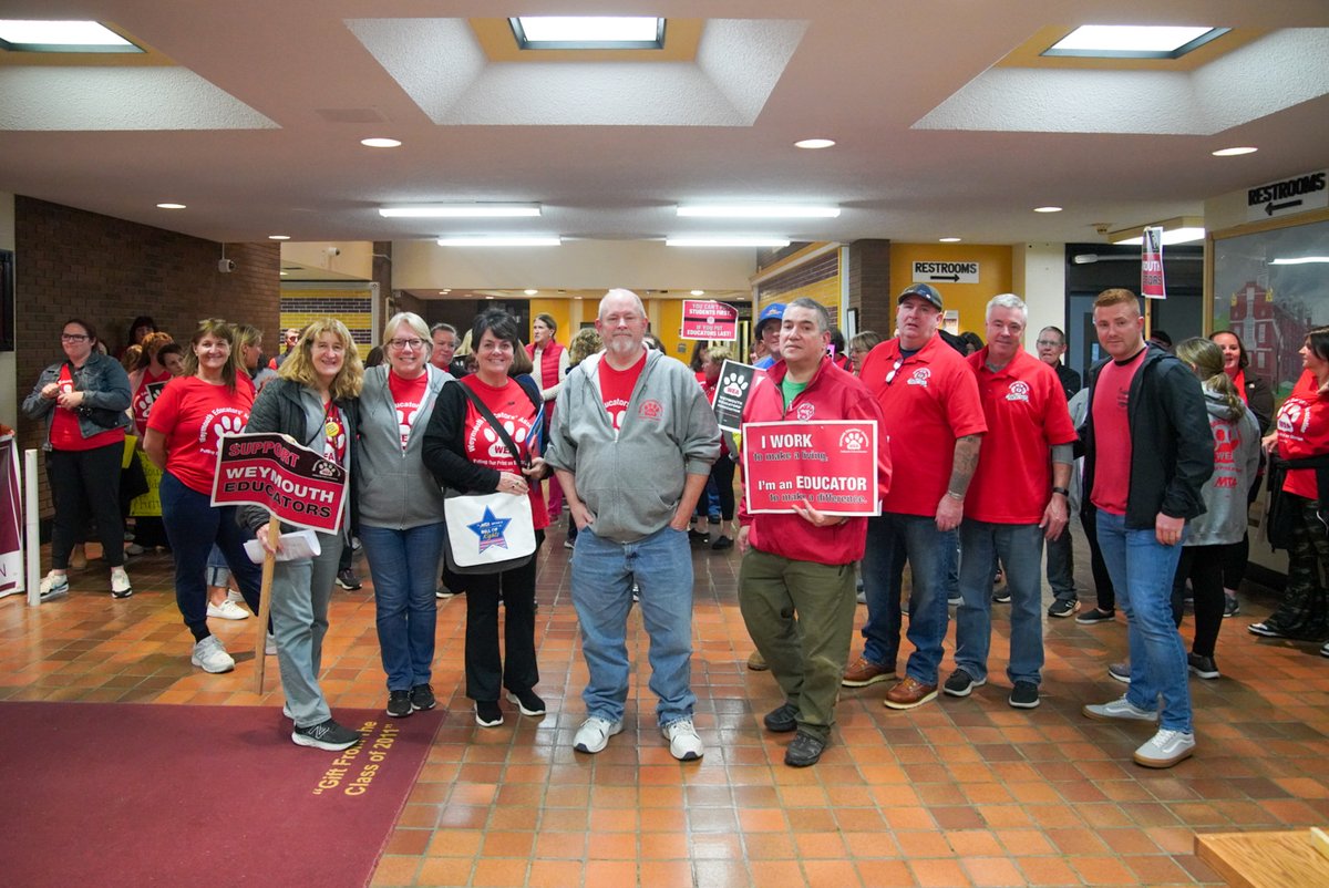 'POVERTY PAY IS NOT OK!' Weymouth Educators' Association ESPs (Unit D), along with members from other units and community supporters, were out in full force tonight at a School Committee meeting. Weymouth's paras are fighting for respect and a living wage!