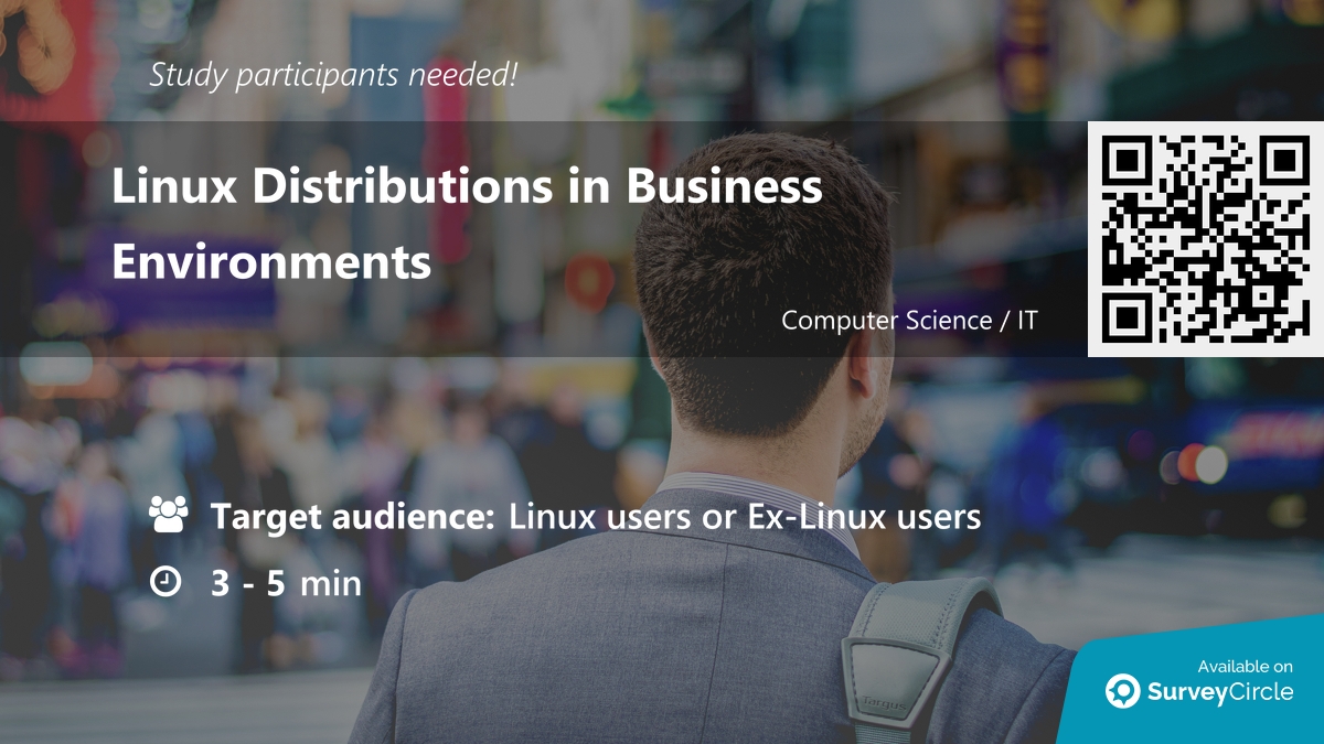 daily_research's tweet image. Participants needed for online survey!
Topic: "Linux Distributions in Business Environments" surveycircle.com/5429G4/ via @SurveyCircle #IUdualesstudium
#linux #LinuxDistributions #LinuxDistros #HomeOffice #office #work #computers