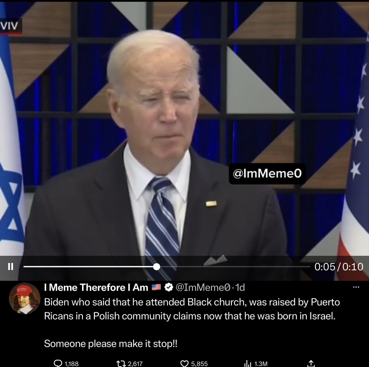 Please make it stop , he's a walking corpse #auspol #BidenFKDUpTheWorld 

Bloody hell Biden now says he was born in Israel , his mental decline  now is past dangerous 
Says he was raised in Puerto Rico in a polish community , now born in Israel 

x.com/immeme0/status…