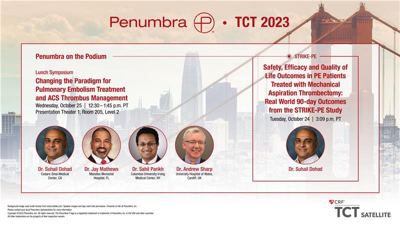 Want to learn more about Pulmonary Embolism treatment and ACS thrombus management? Attend our #TCT2023 lunch symposium on Wednesday, October 25th at 12:30pm with Drs. <a href="/JayMathewsMD/">Jay Mathews MD, MS, FACC, FSCAI</a>, <a href="/sahilparikhmd/">Sahil A. Parikh, MD</a>, Suhail Dohad and Andrew Sharp. Hope to see you there!