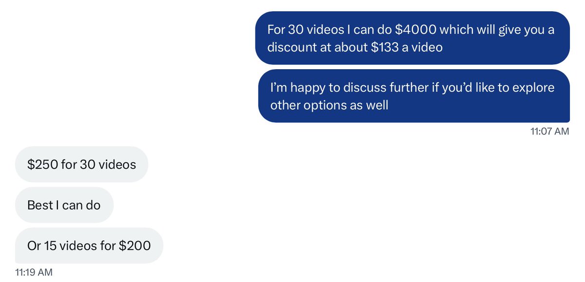 mily_media's tweet photo. Posting this not for the drama, but to REALLY tell new #ugccreators to stick up for yourself! 

How long are we supposed to be treated like this in the content creation industry? 

$250 for 30 videos (about $250/35 hours for me) is outrageous.

#ugccommunity https://t.co/7Im9ivOTEk