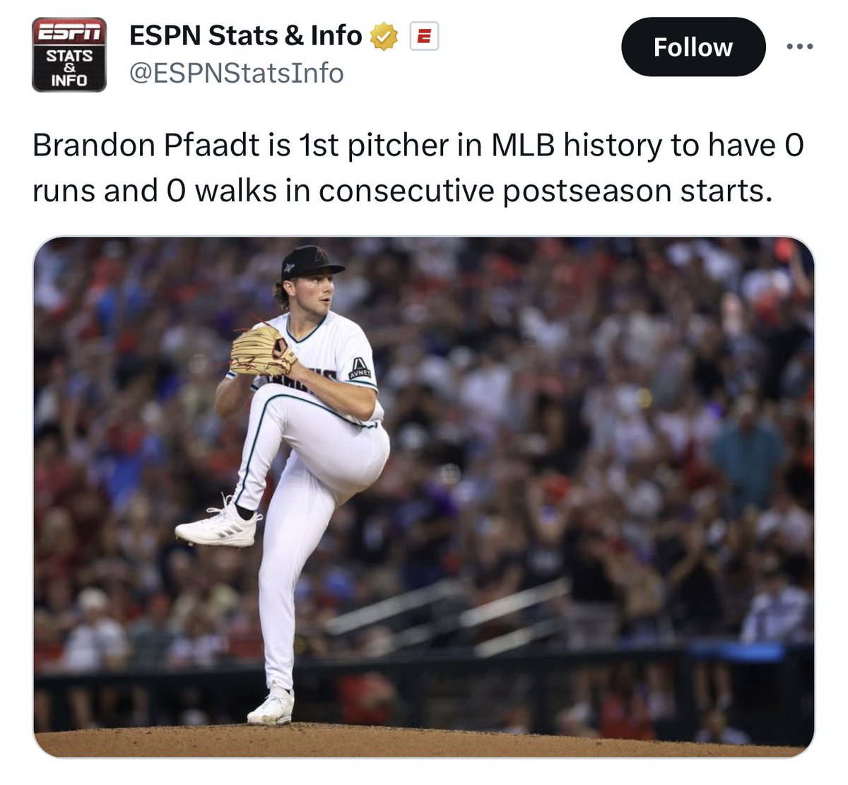 What an incredible stat and incredible achievement by Brandon Pfaadt ☘️⚾️