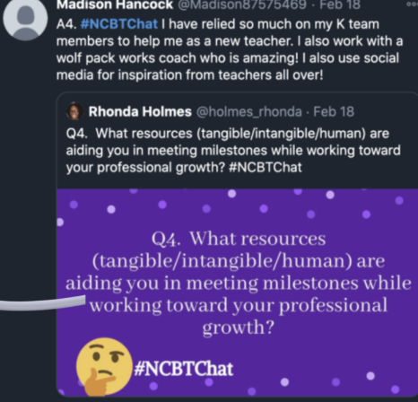 Reminder: We will be using the Q.1./A.1 format for our twitter chat tonight. When you respond to Question 1 (Q1), please begin your tweet with A1 (meaning Answer for #1). Don’t forget to use the hashtag #NCBTChat