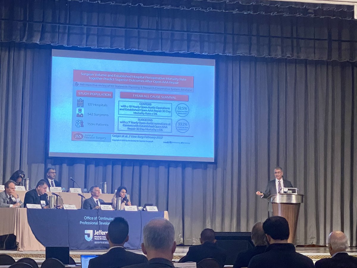 Really enjoyed <a href="/DrBabakAbai/">Babak Abai</a>  (best PD ever) debate Open vs Endo for AAA at #PCC . I would get an open repair from him any day… <a href="/JEFFAortic/">Jefferson Aortic Center</a> <a href="/JEFFsurgery/">Jefferson Surgery</a>