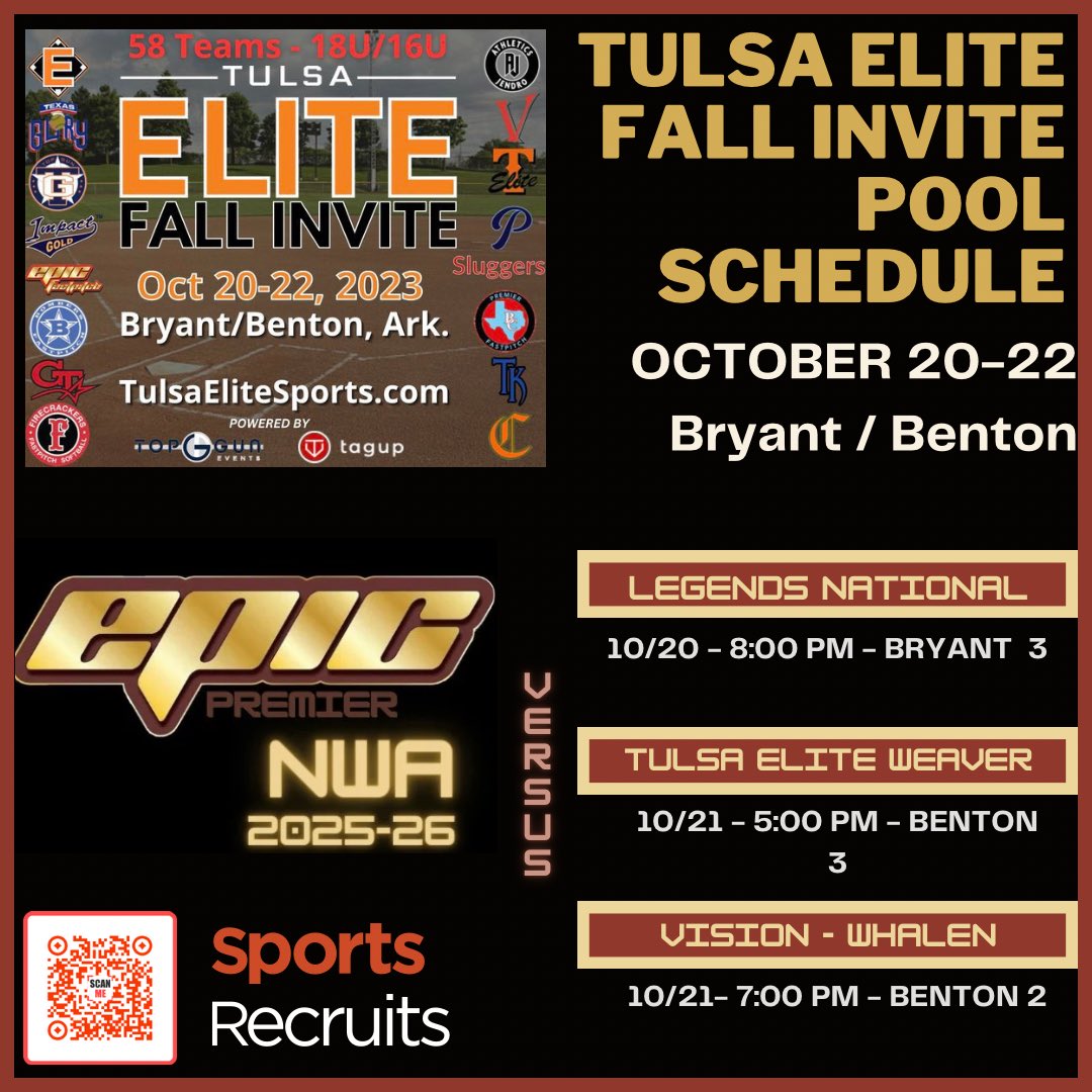 We are on the road for the Tulsa Elite Fall invite in Bryant/Benton this weekend. Pool schedule below leads into Sunday bracket play. Come see our ladies work!
<a href="/ATUSoftball/">ATU Softball</a>
<a href="/UCASoftball/">UCA Softball</a> <a href="/Coach_Lem_UAM/">Kyle Lem</a> <a href="/OBU_Softball/">OBU Softball</a>
<a href="/SAUSoftball/">Mulerider Softball</a>
<a href="/Harding_SB/">Harding Softball</a>
<a href="/cbcsoftball17/">Central Baptist Lady Mustang Softball</a> 
<a href="/ReddiesSB/">Reddie Softball</a>
<a href="/LyonScotsSB/">Lyon College Softball</a>